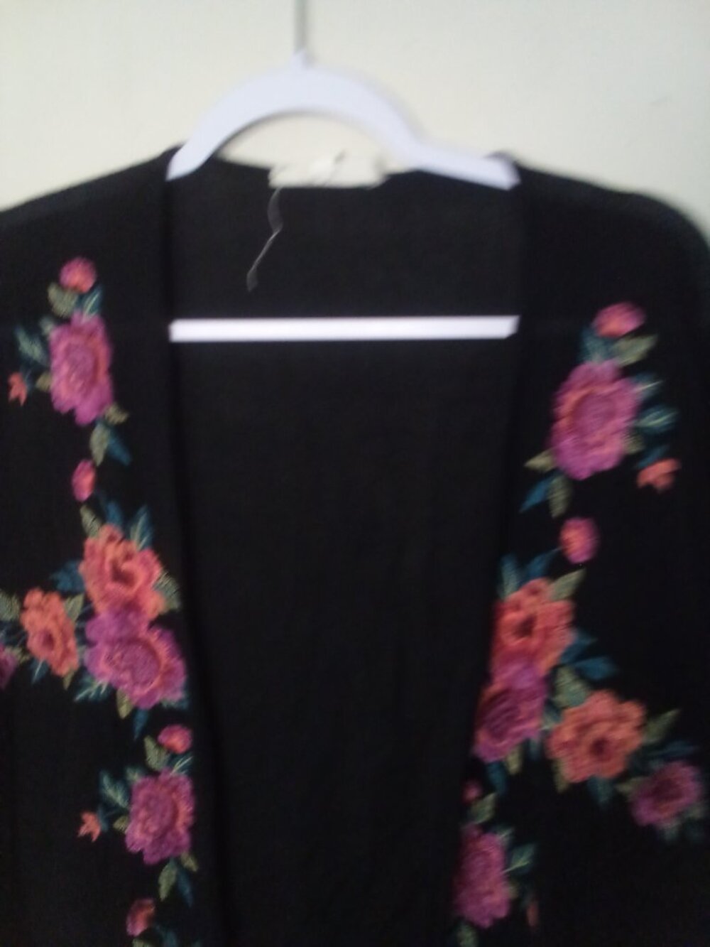 Yiayia Ponytail Lightweight Cardigan S M Open Front Embroidery Short Sleeve - Picture 3 of 15